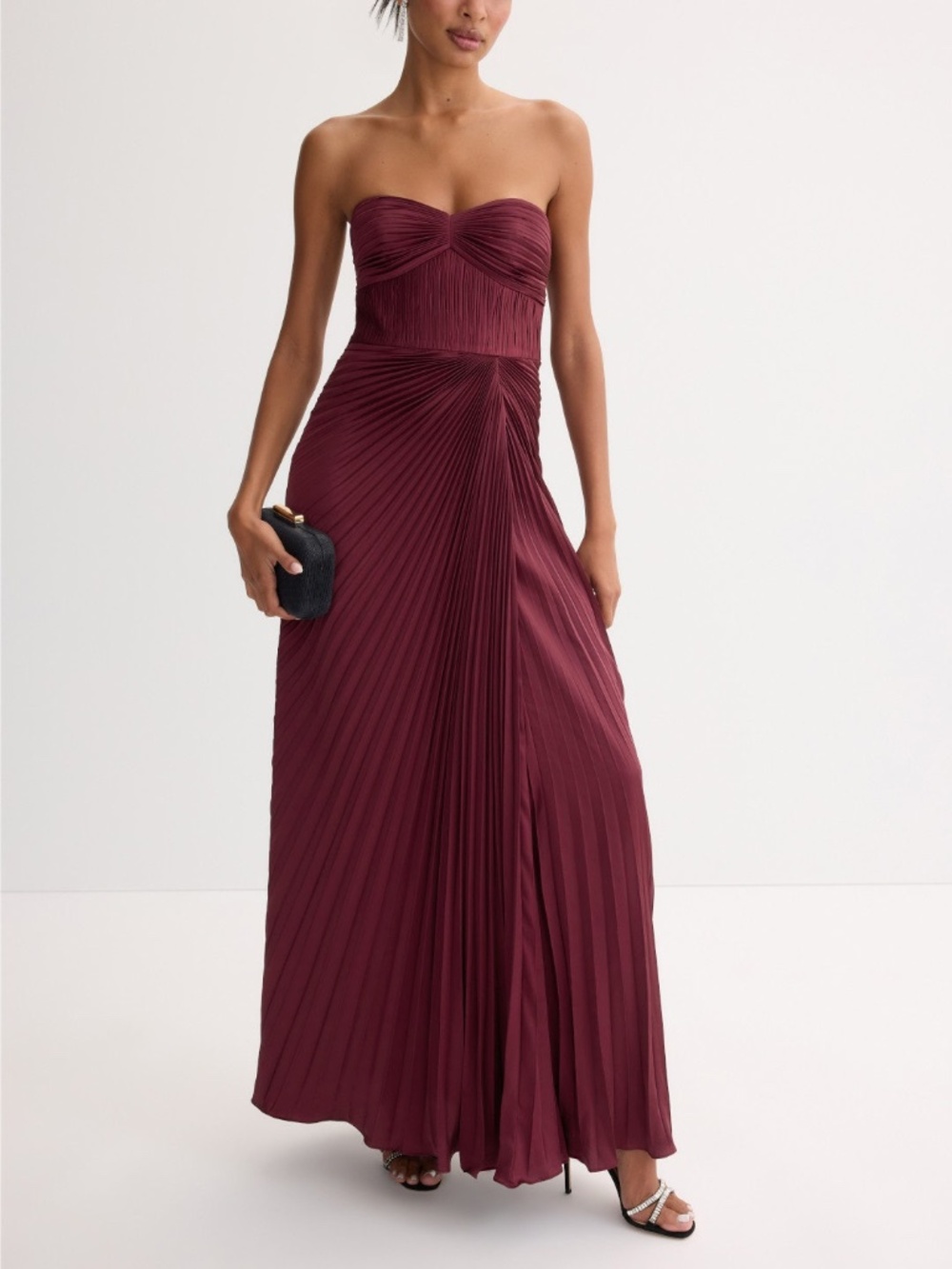 AMUR Joyceann Sweetheart Gown Pinot Noir Red Burgundy Strapless Maxi Dress - 8